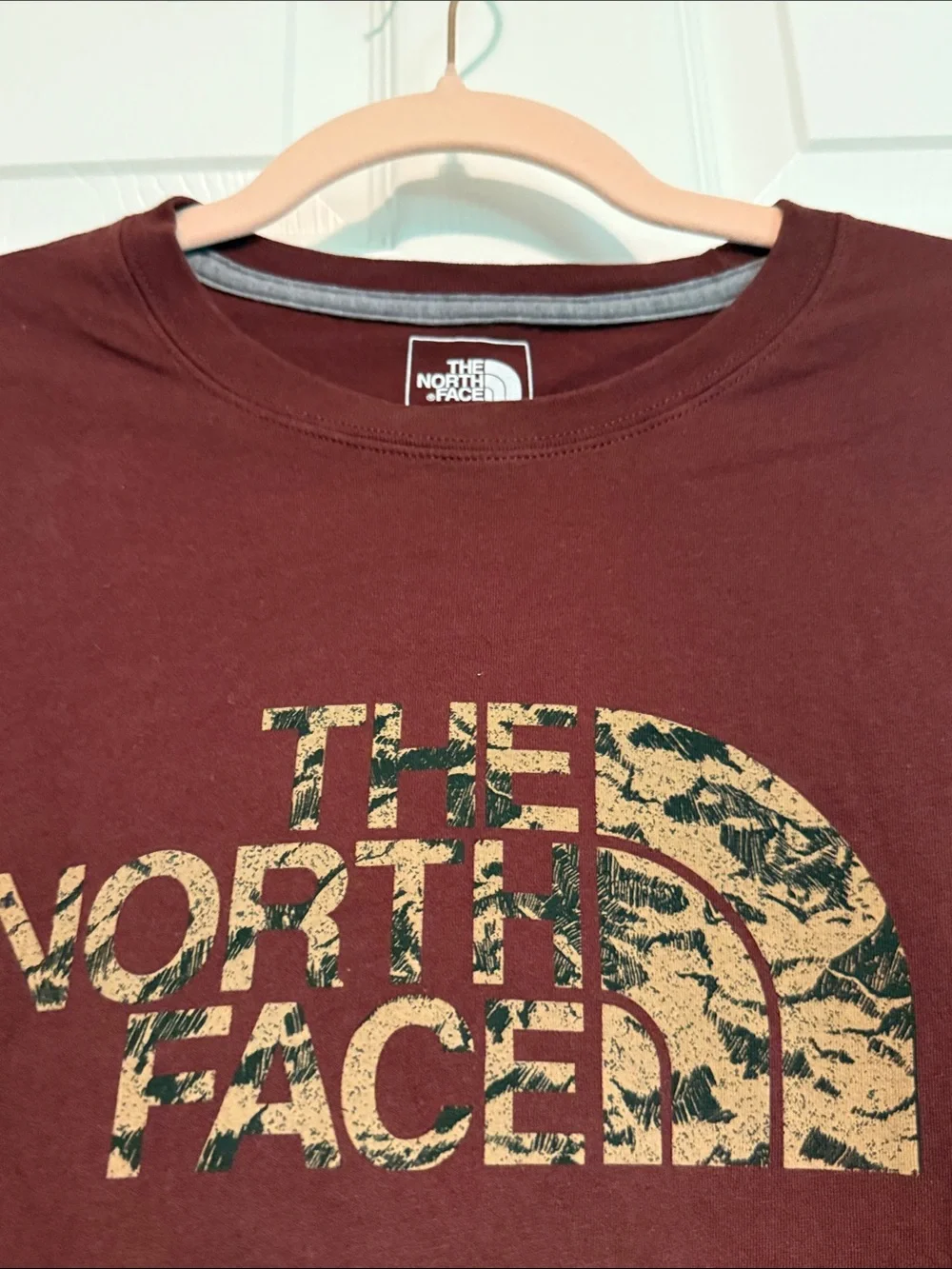 The North Face Men's Short Sleeve Tee in Deep Maroon with Camo Logo